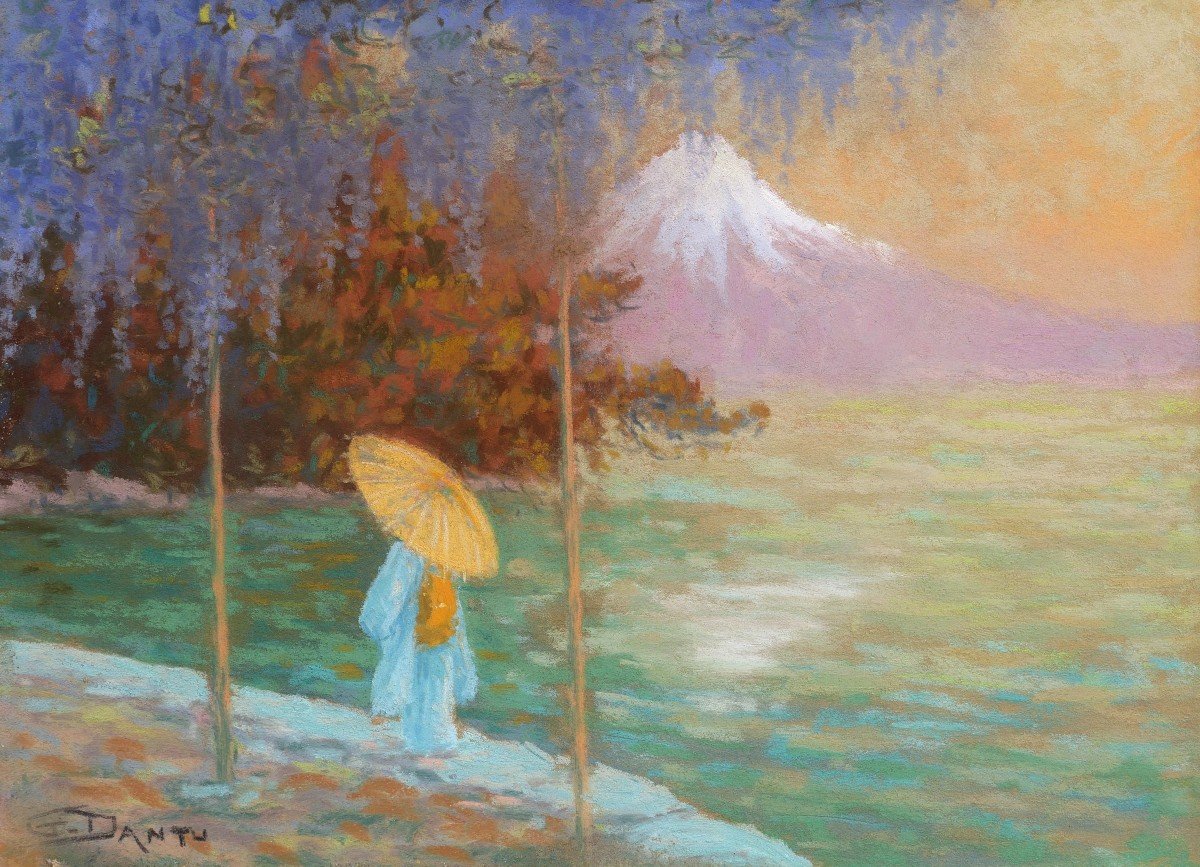 Georges Victor Laurent Dantu, Wisteria And Japanese In Front Of Fuji-yama
