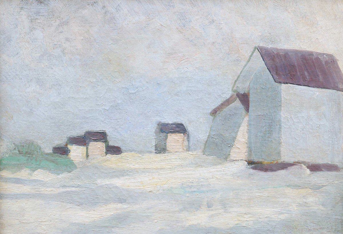 French Or Belgian School Circa 1900, Bathing Cabins In The Dunes