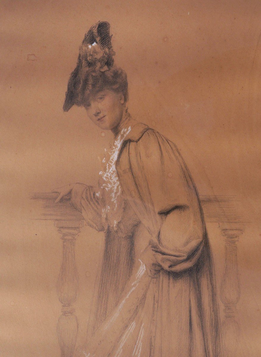 Jules Octave TRIQUET, Élégante appuyée à une balustrade-photo-2