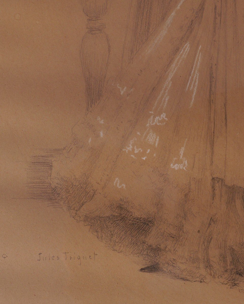 Jules Octave TRIQUET, Élégante appuyée à une balustrade-photo-3