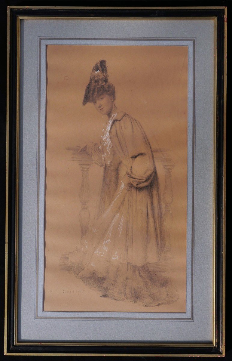 Jules Octave TRIQUET, Élégante appuyée à une balustrade-photo-4