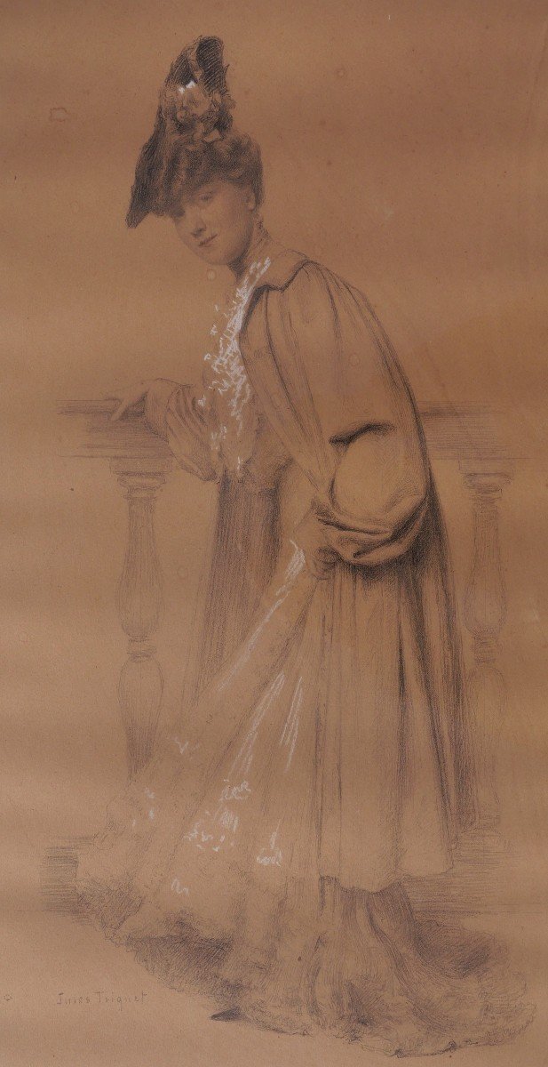 Jules Octave TRIQUET, Élégante appuyée à une balustrade