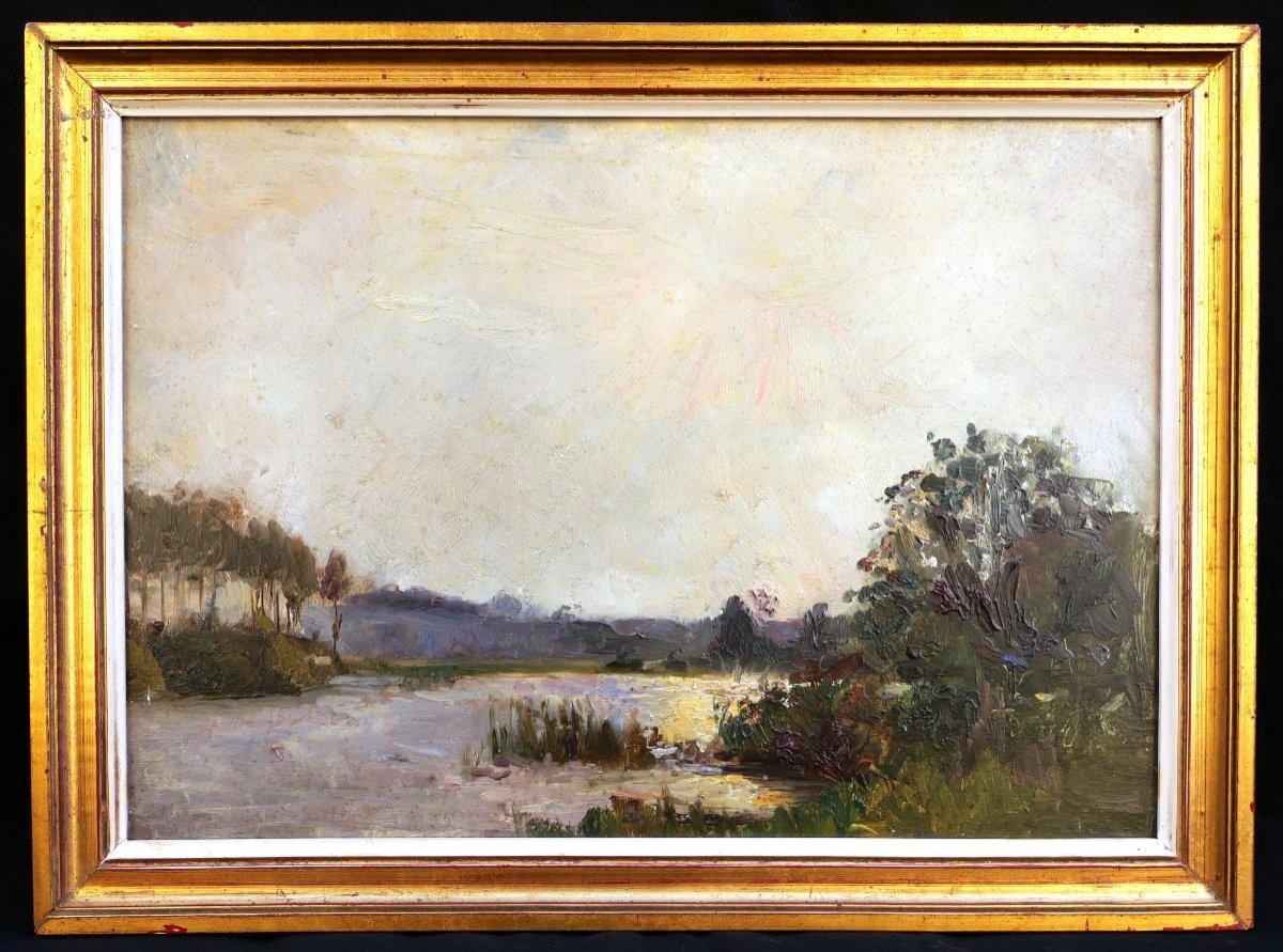 École FRANÇAISE circa 1900, Bord d'étang-photo-3