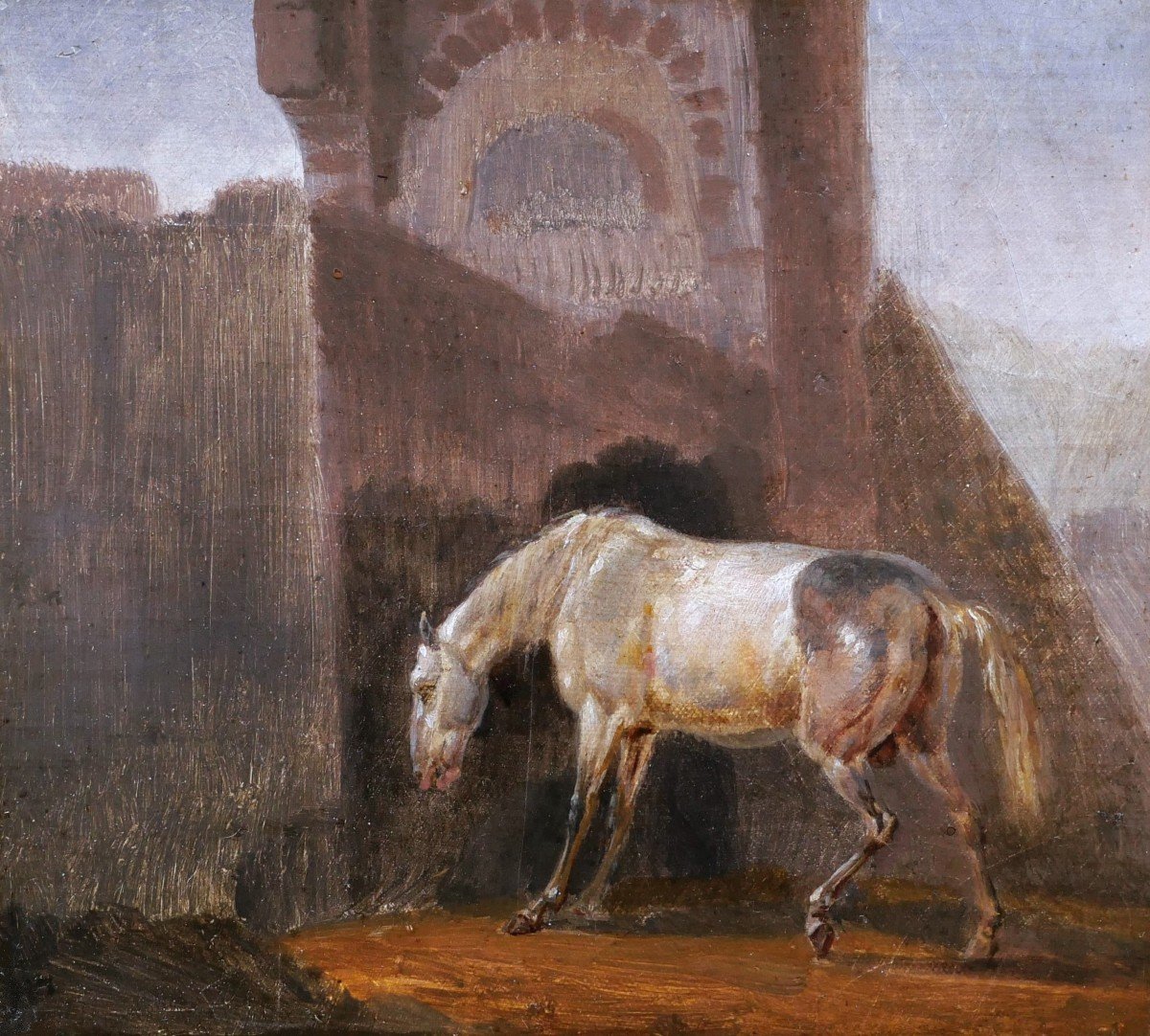 Dutch School Circa 1800, In The Style Of Paulus Potter, White Horse In A Landscape