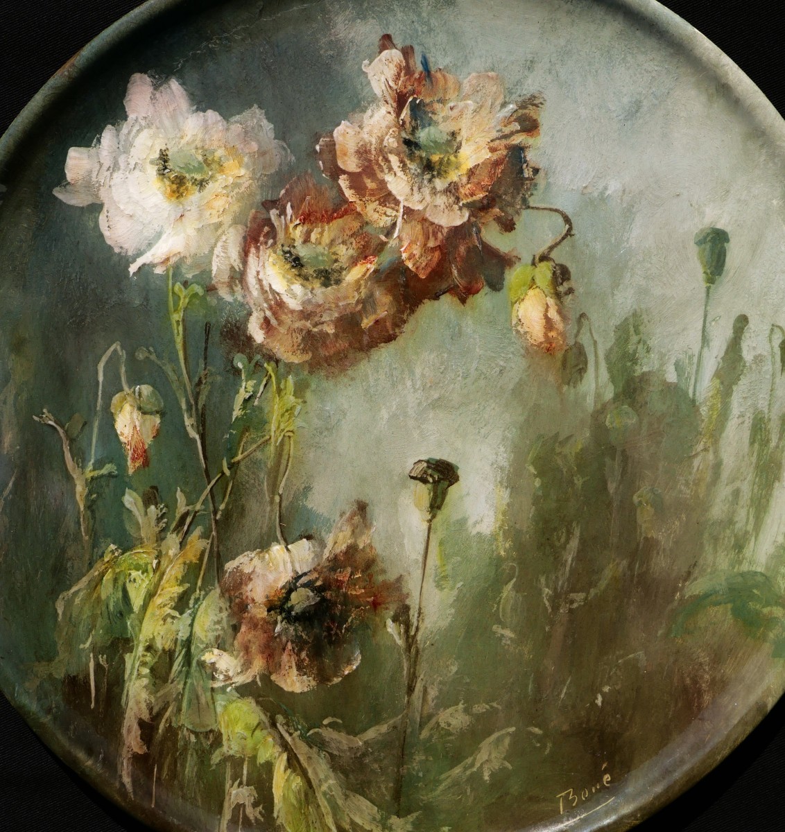 Montigny-sur-loing, Boué Et Petit Factory, Round Dish With Impressionist Rose Decoration-photo-2