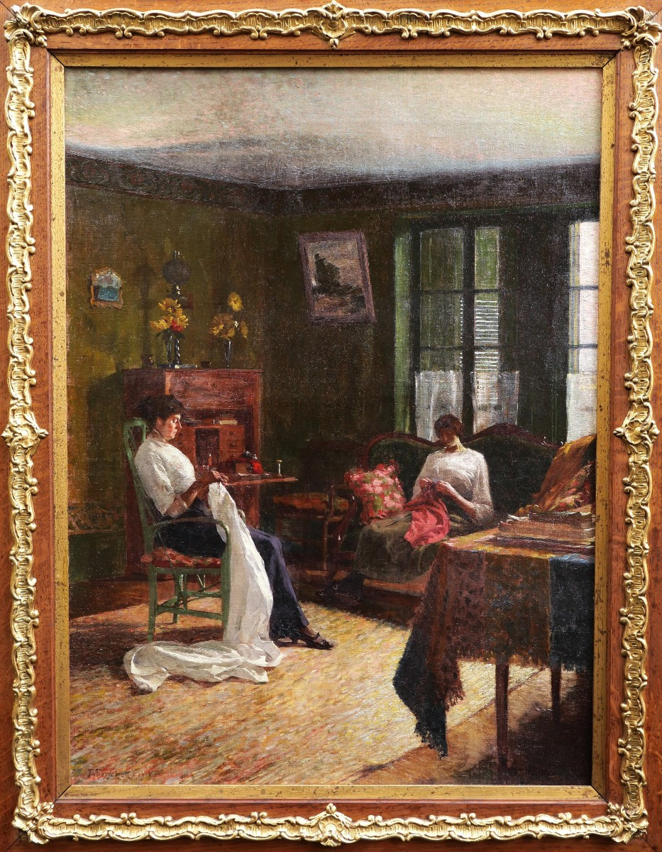 François FORICHON, Deux femmes cousant dans un intérieur-photo-1