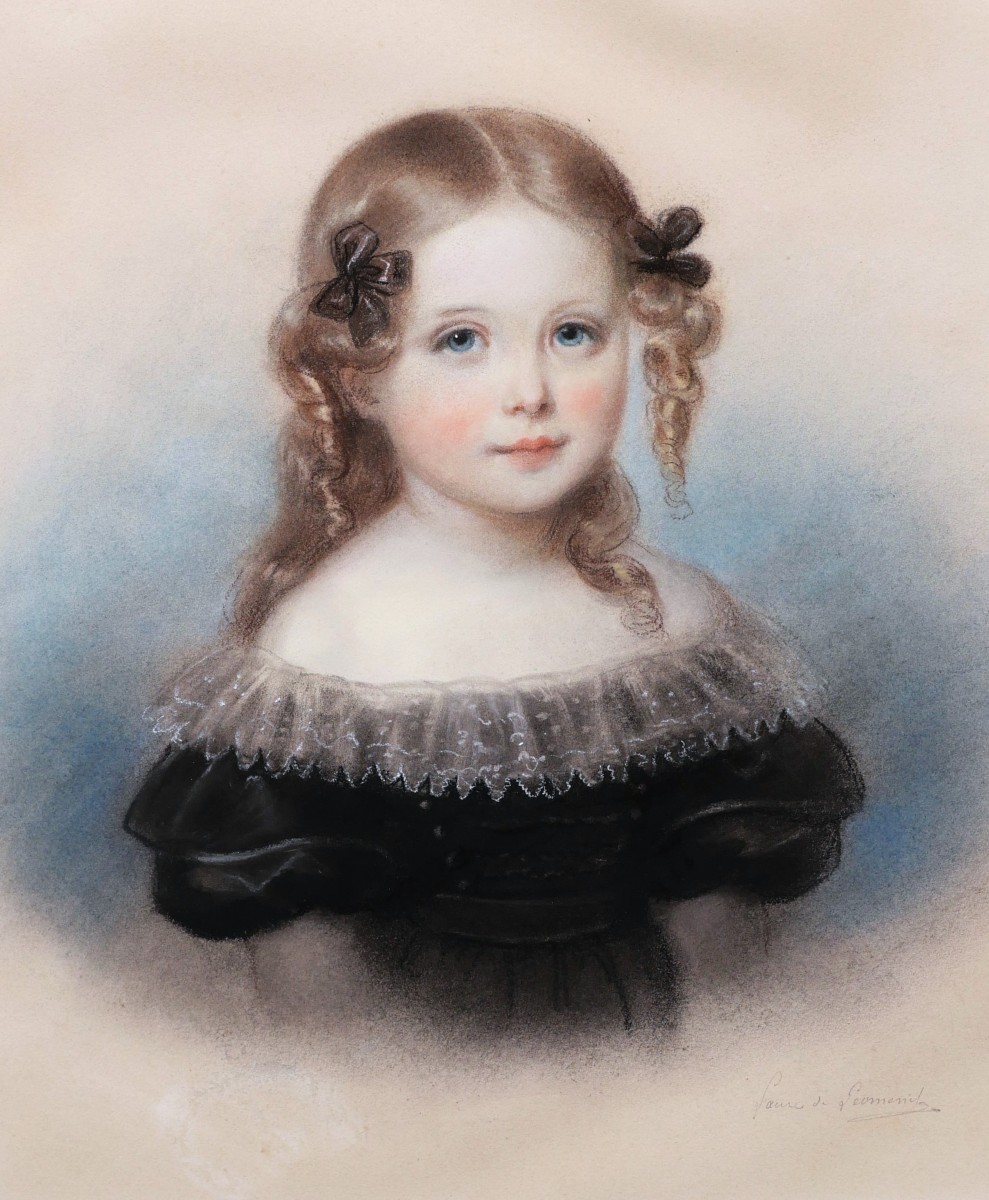 Laure Houssaye De Léoménil, Portrait Of A Little Girl With Braids In A Black Dress