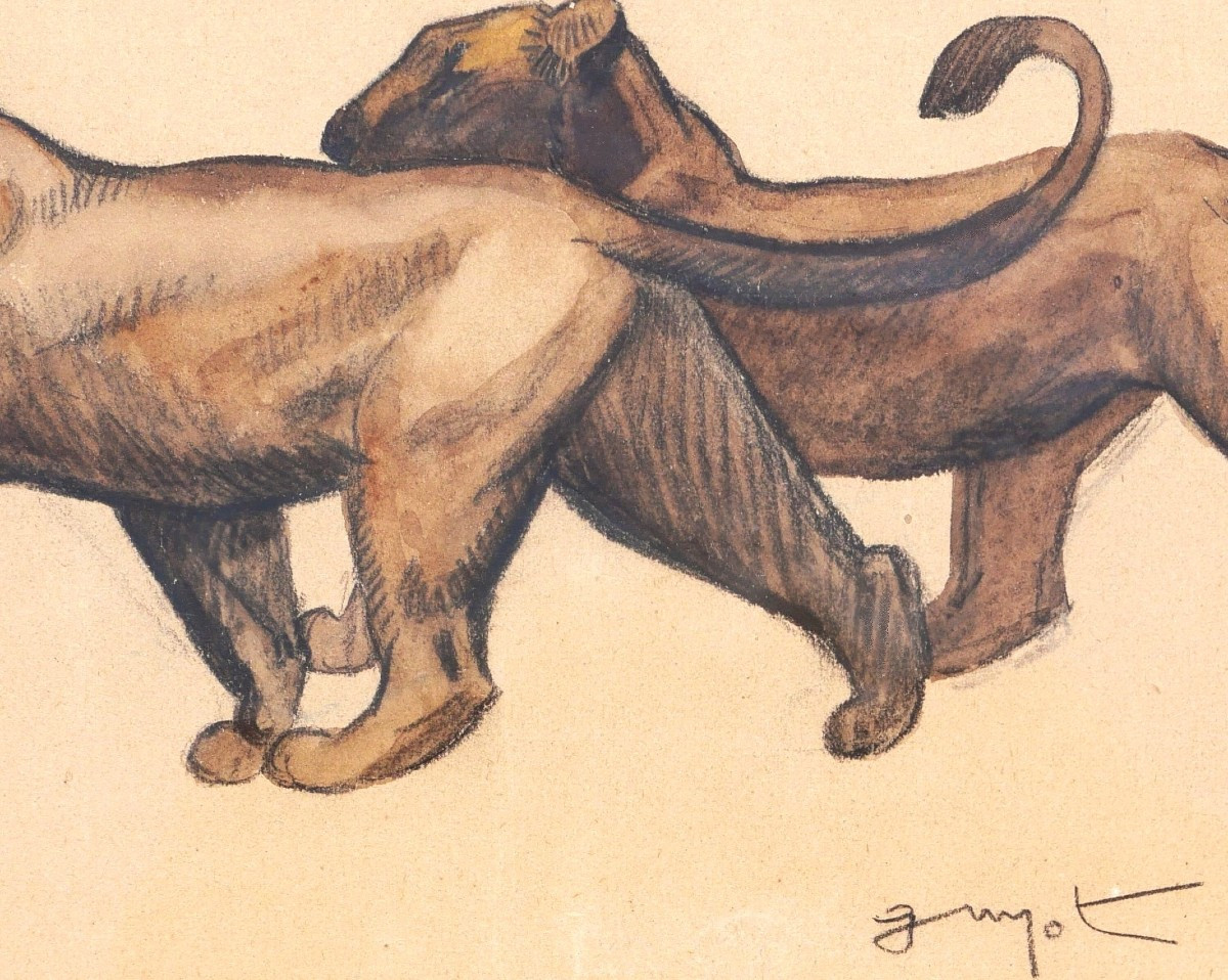 Georges Lucien Guyot, Lion And Lioness Walking-photo-2