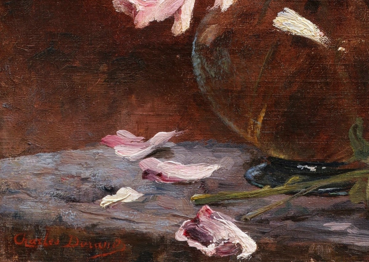 Charles Auguste DURAND de NEUVILLE, Nature morte au vase de fleurs-photo-4