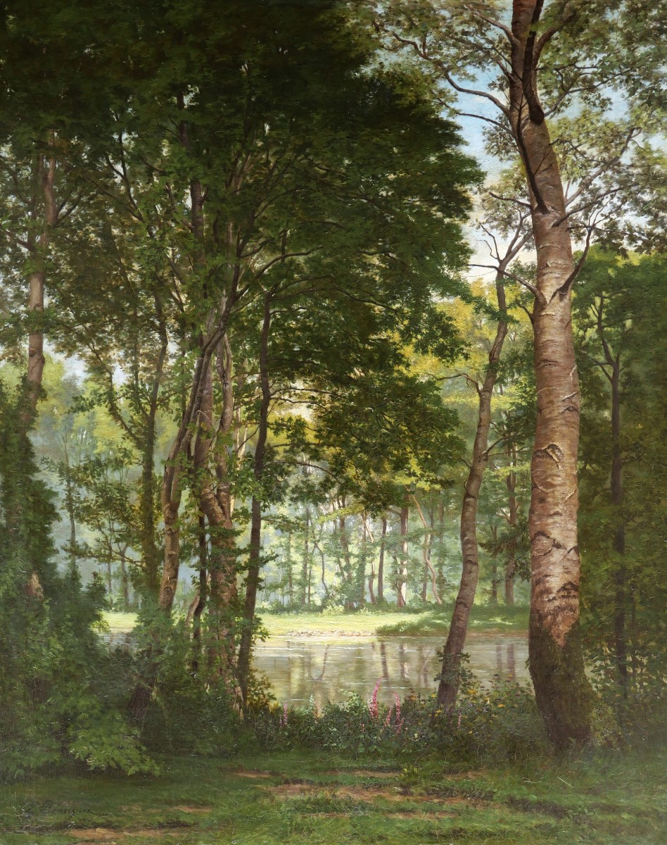 Georges RODRIGUES HENRIQUES, Vue sur un étang en Forêt de Marly (TRÈS GRAND FORMAT)
