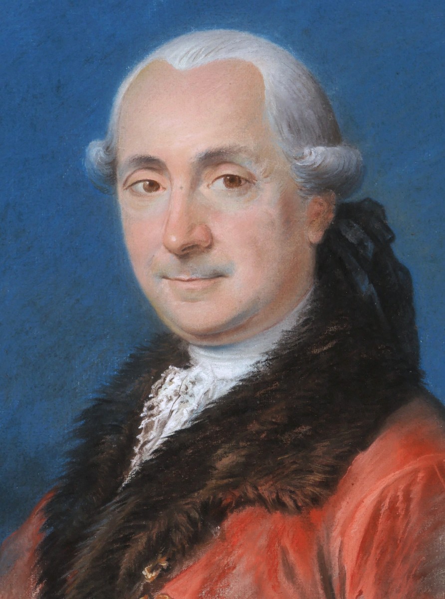 École FRANÇAISE du XVIIIème siècle, Portrait d'homme en habit rouge à col de fourrure-photo-2