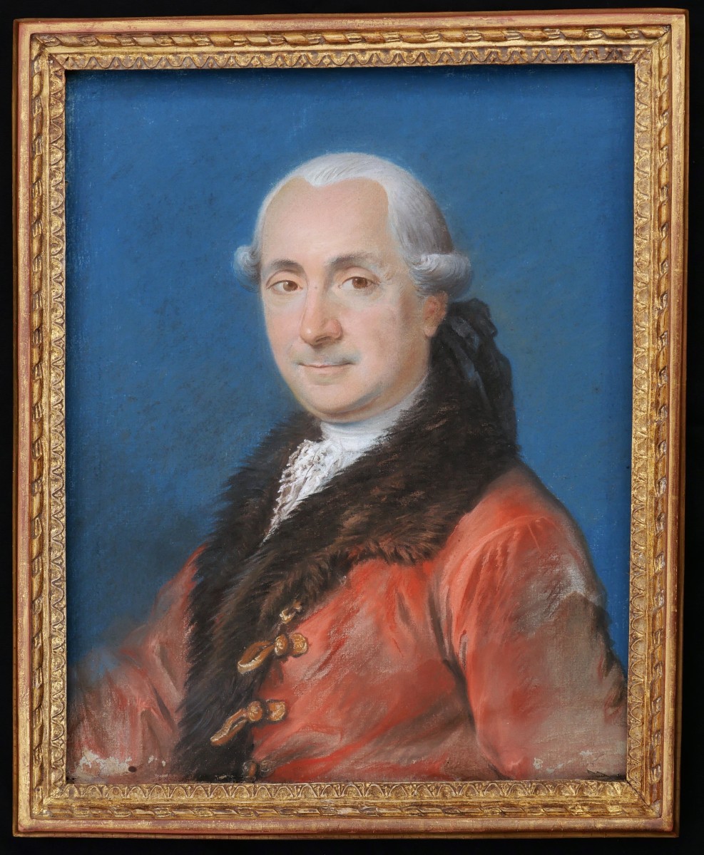 École FRANÇAISE du XVIIIème siècle, Portrait d'homme en habit rouge à col de fourrure-photo-3