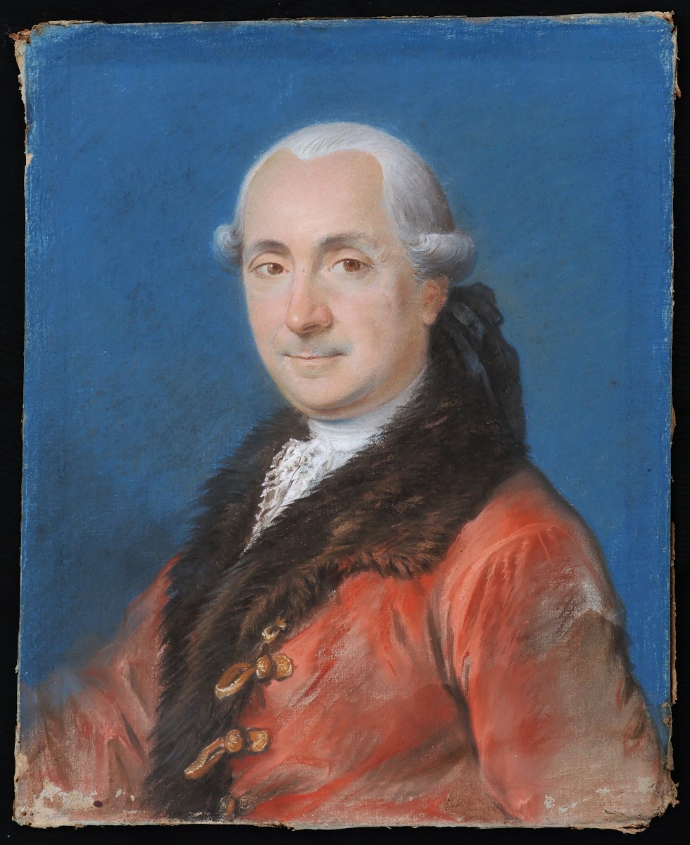École FRANÇAISE du XVIIIème siècle, Portrait d'homme en habit rouge à col de fourrure-photo-4