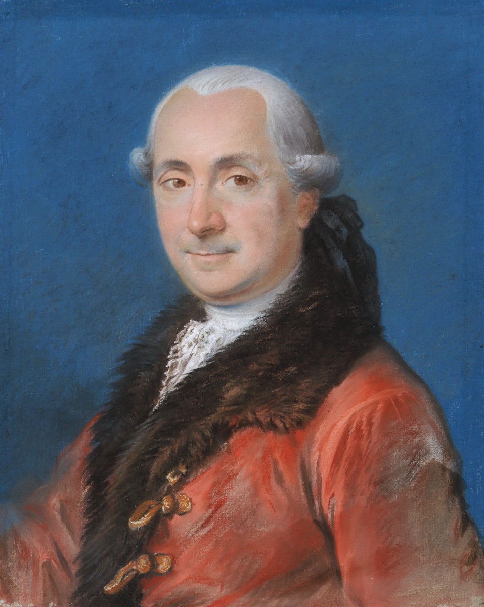 École FRANÇAISE du XVIIIème siècle, Portrait d'homme en habit rouge à col de fourrure
