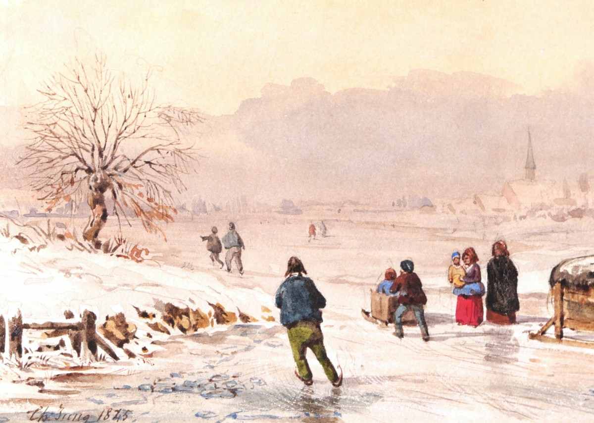 Théodore JUNG, Scène de patinage en Alsace-photo-3