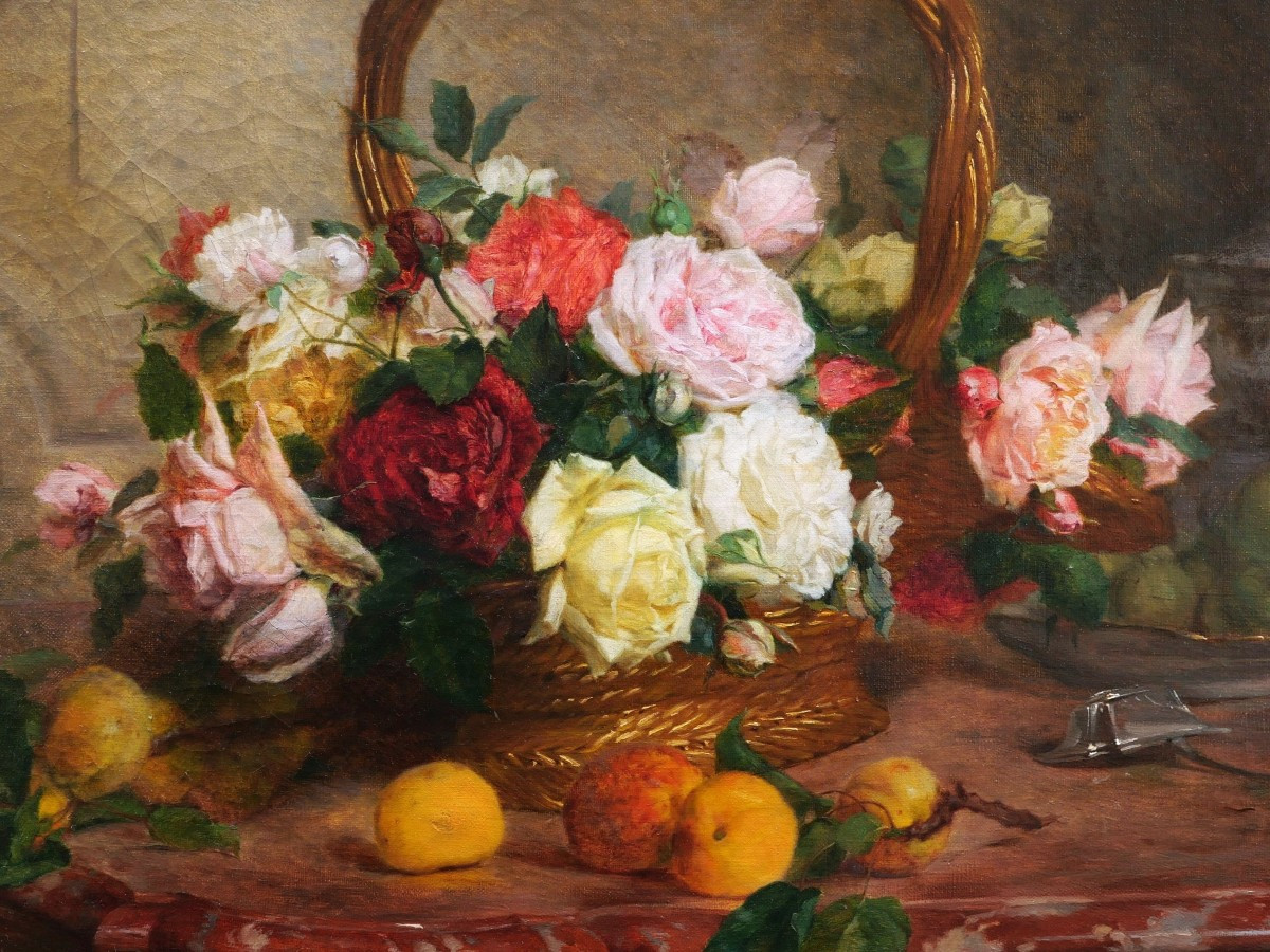 Paul Claude JANCE, Nature morte aux fleurs et fruits-photo-2