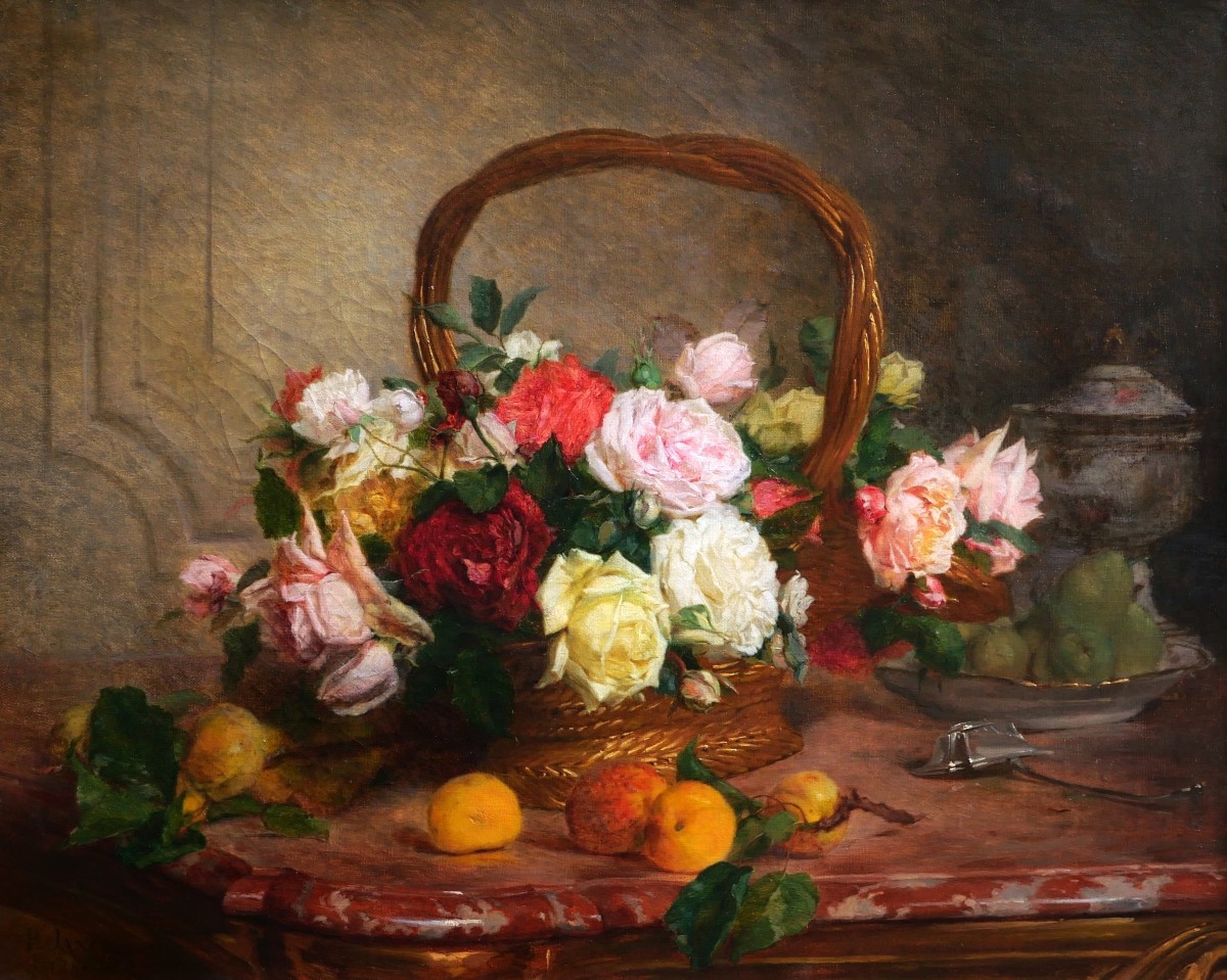 Paul Claude JANCE, Nature morte aux fleurs et fruits