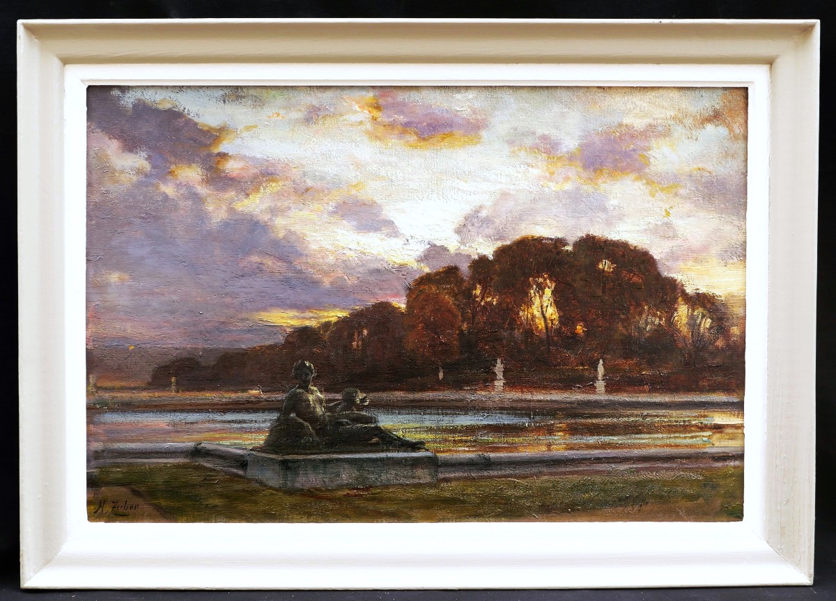 Henri ZUBER, Vue prise dans le Parc du Château de Versailles au soleil couchant-photo-4