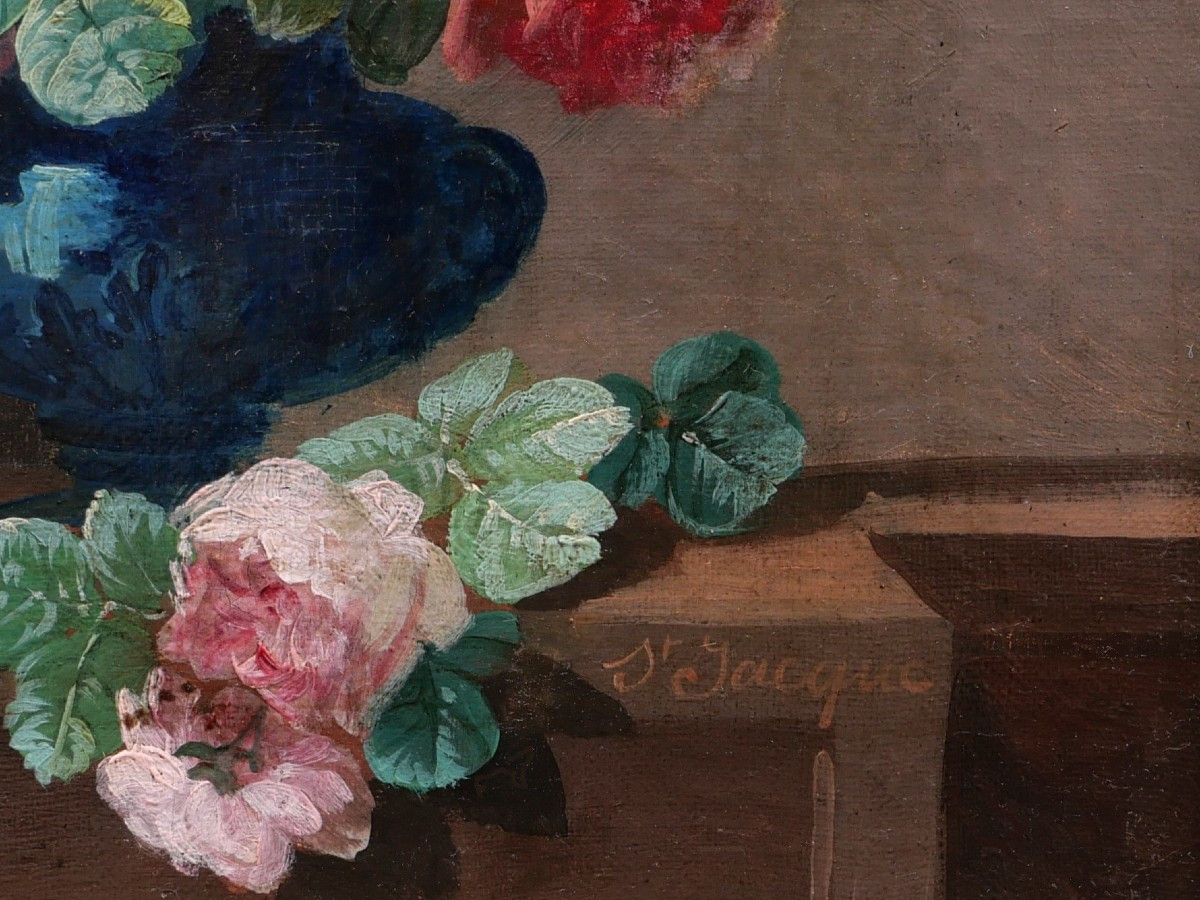 Thérèse SAINT-JACQUE, Paire de natures mortes aux vases fleuris-photo-2