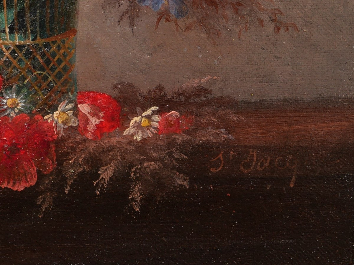 Thérèse SAINT-JACQUE, Paire de natures mortes aux vases fleuris-photo-4