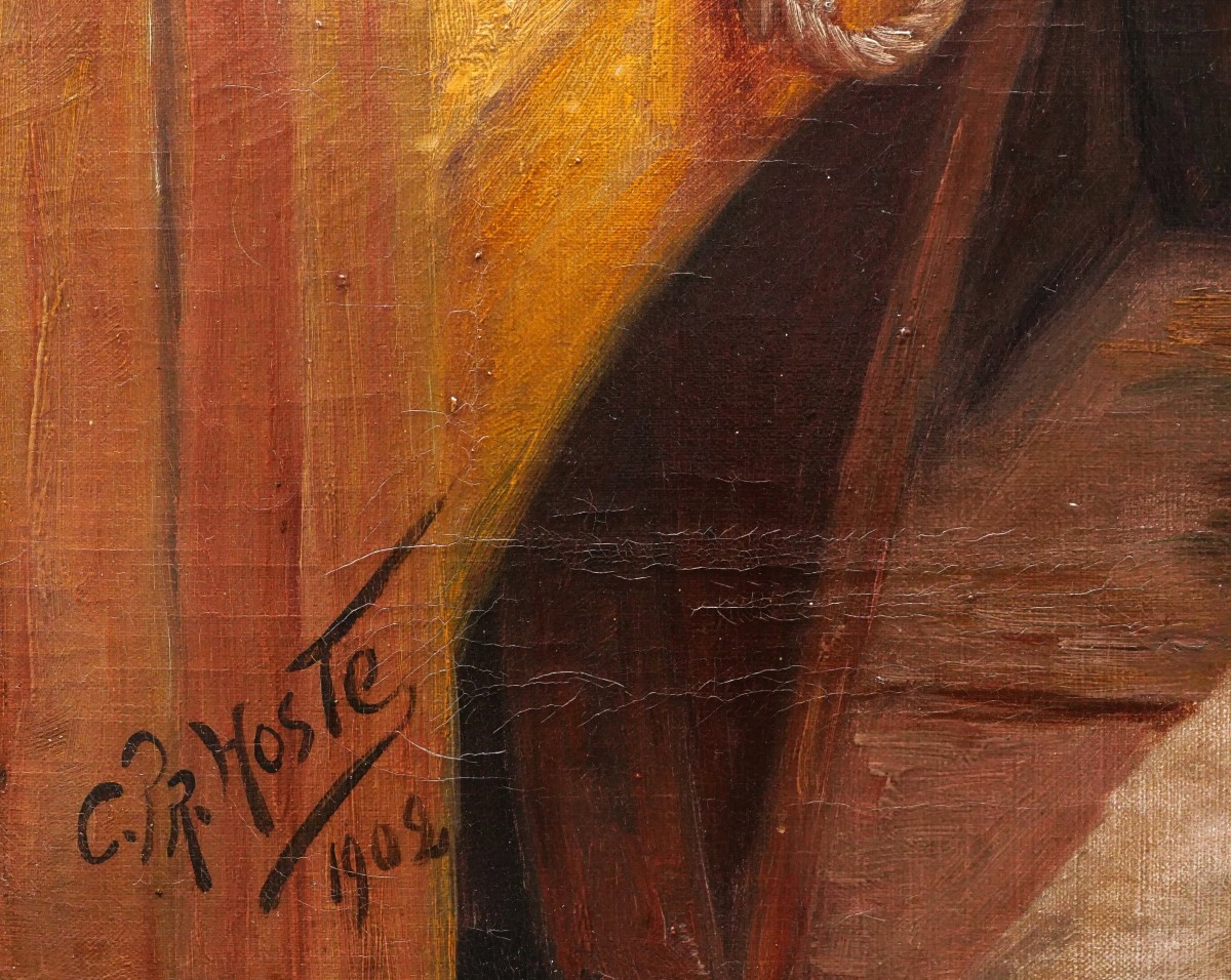 Constant Prosper Hoste, Couple Of Boatmen In A Barge: Making A Fender-photo-1