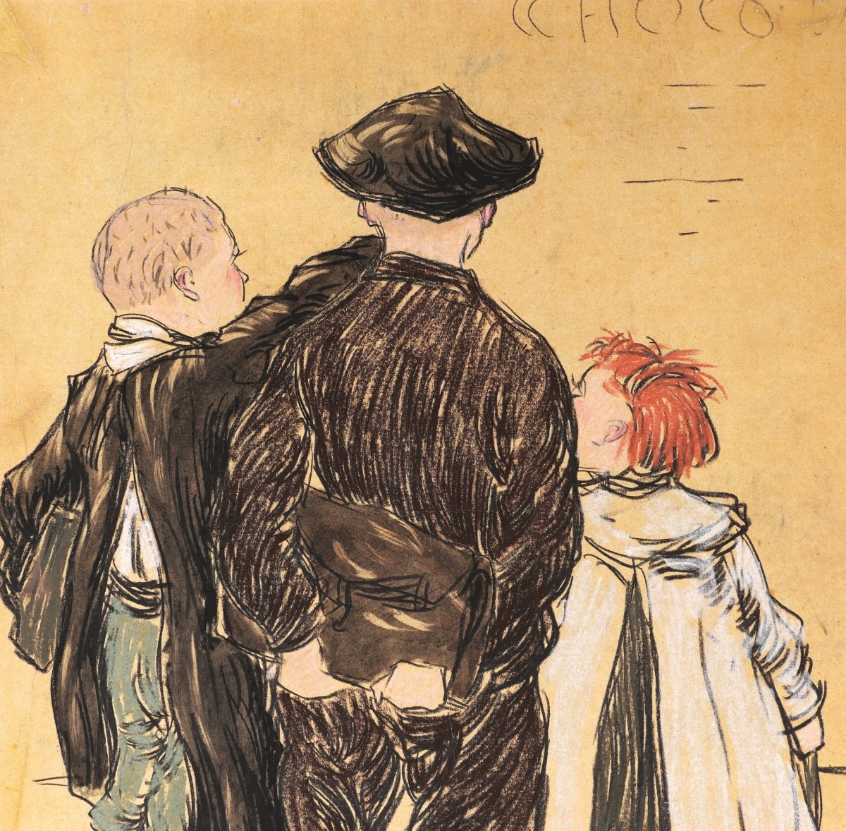 École FRANÇAISE circa 1900, Trois enfants de dos (projet de publicité pour un chocolat)-photo-2