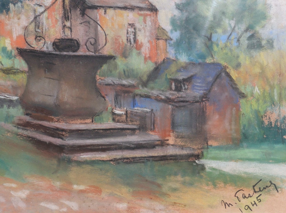 Marthe PASTEUR, Vue de village avec une croix en fer forgé-photo-2