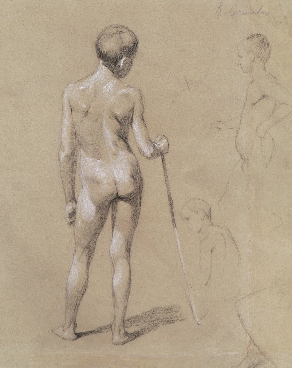19th Century Austrian School, Young Boy Naked From Behind-photo-4