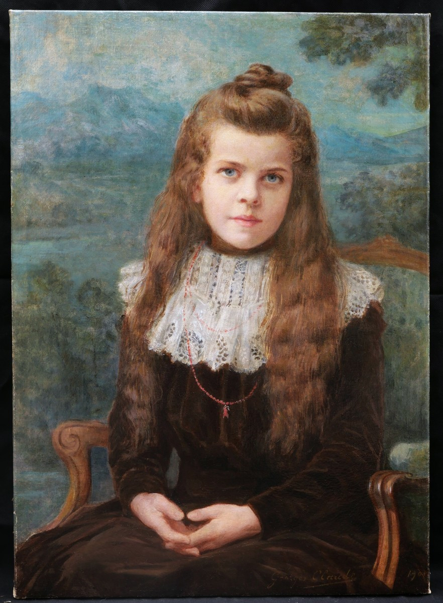 Georges Victor Claude, Portrait Of A Little Red-haired Girl With A Coral Necklace-photo-2