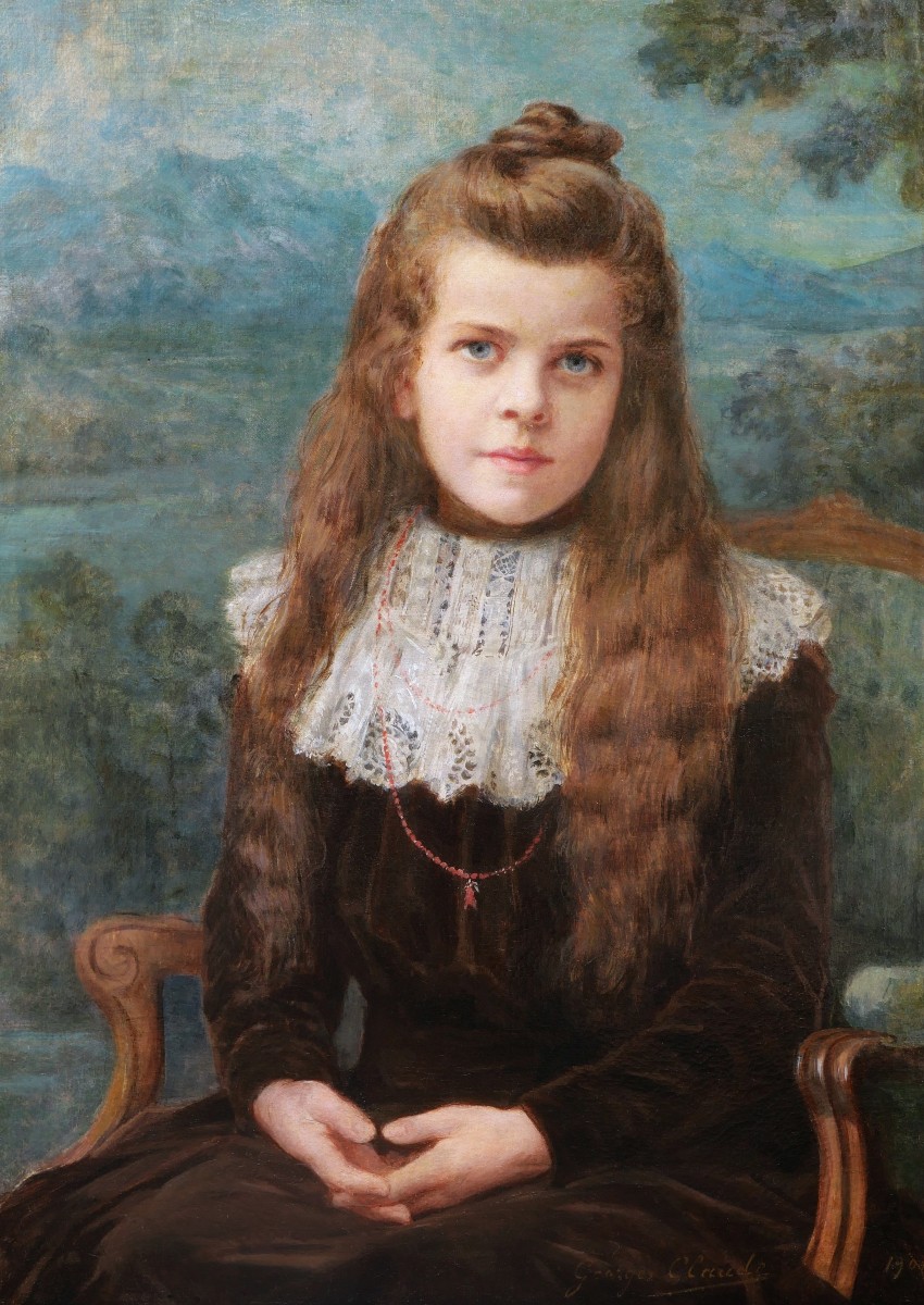 Georges Victor Claude, Portrait Of A Little Red-haired Girl With A Coral Necklace