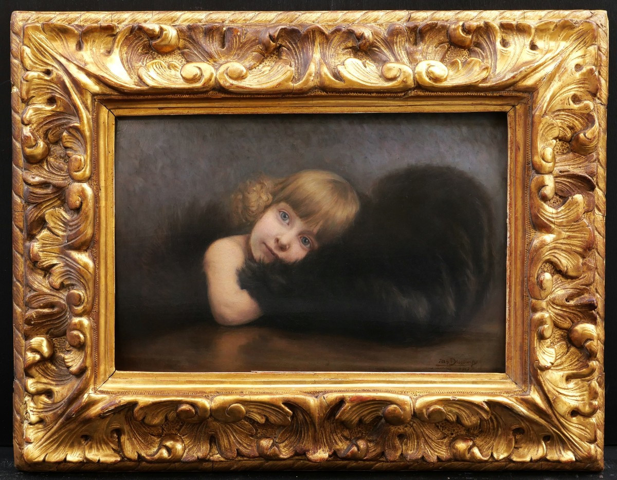 Jean-Bernard DESCOMPS, Petite fille la tête appuyée sur une fourrure-photo-4