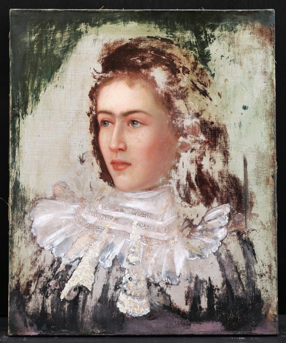 École FRANÇAISE circa 1880, Portrait de femme au col de dentelle-photo-3