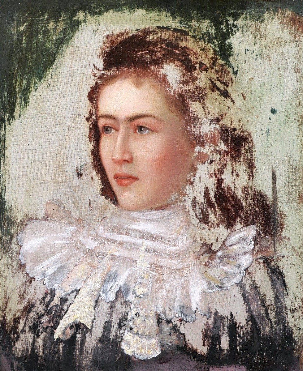 École FRANÇAISE circa 1880, Portrait de femme au col de dentelle