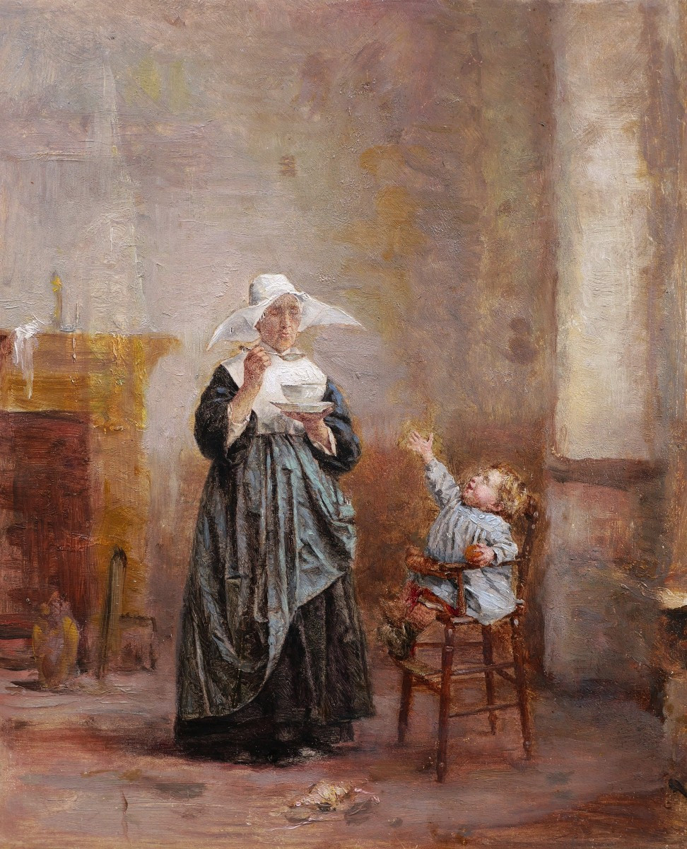 Vincent Jean Baptiste CHEVILLARD, La Becquée (étude)