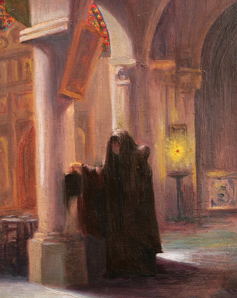 French School, Early 20th Century, Monk In A Church-photo-2