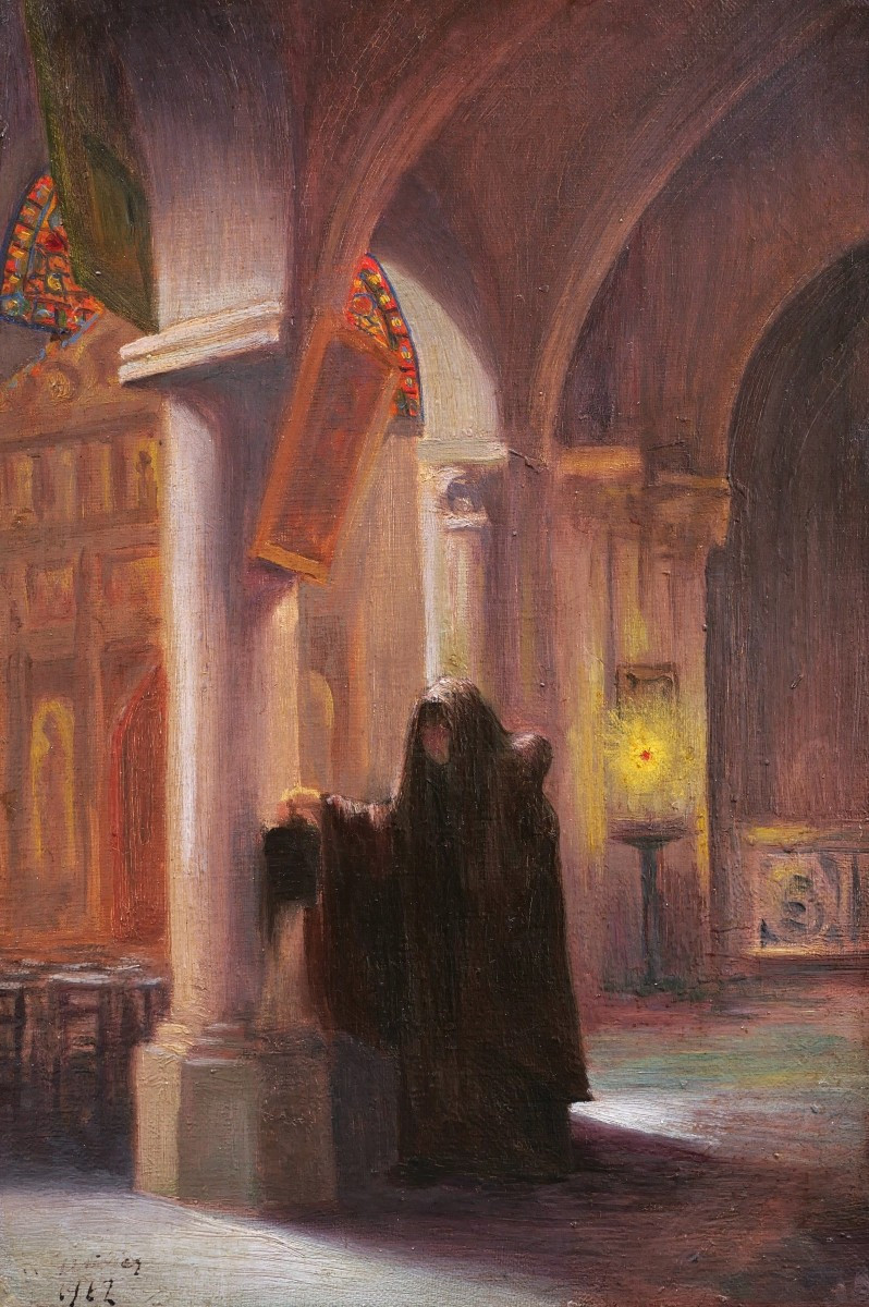 French School, Early 20th Century, Monk In A Church