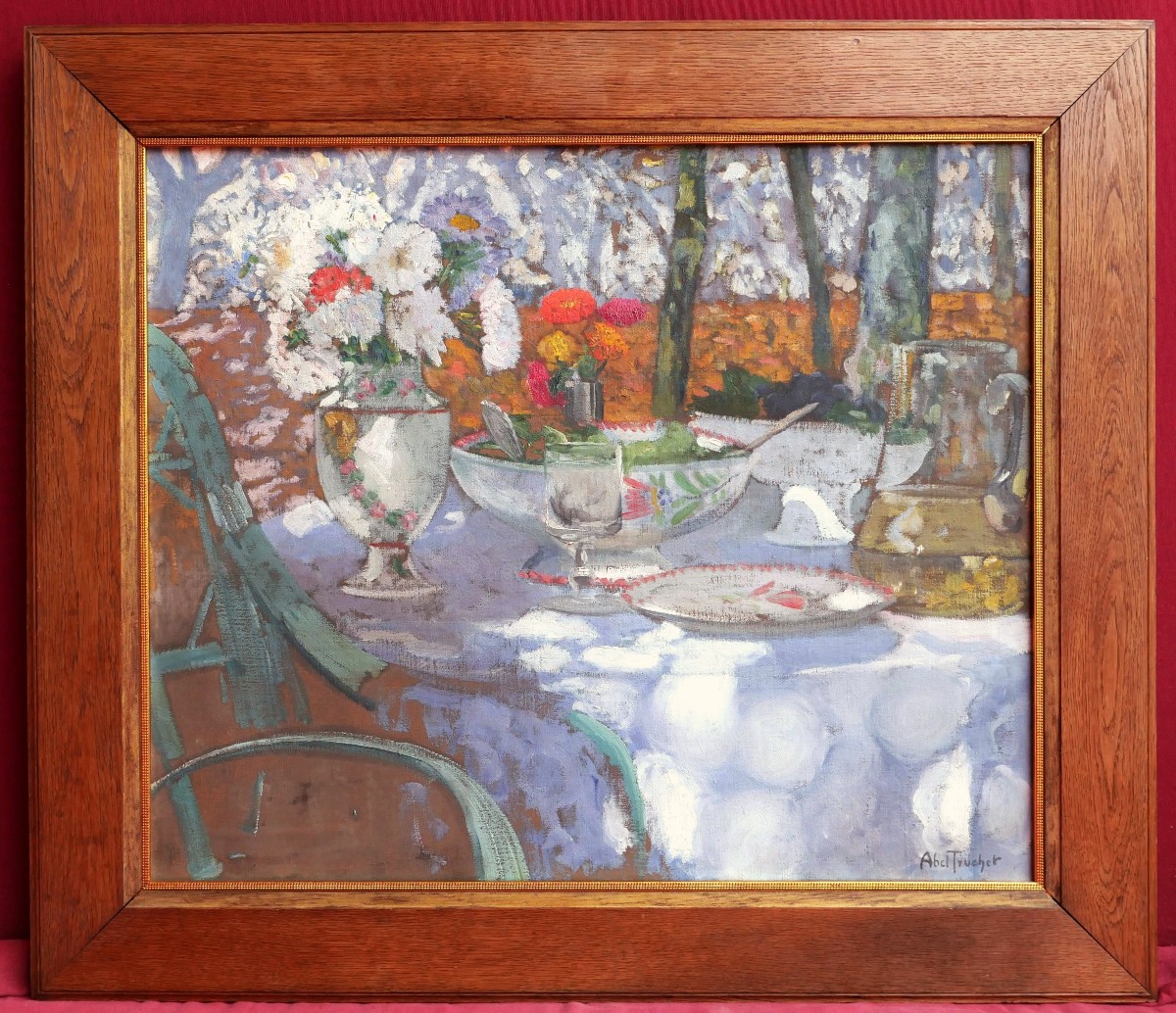 Louis-Abel TRUCHET, Nature morte impressionniste  : la table au jardin-photo-4