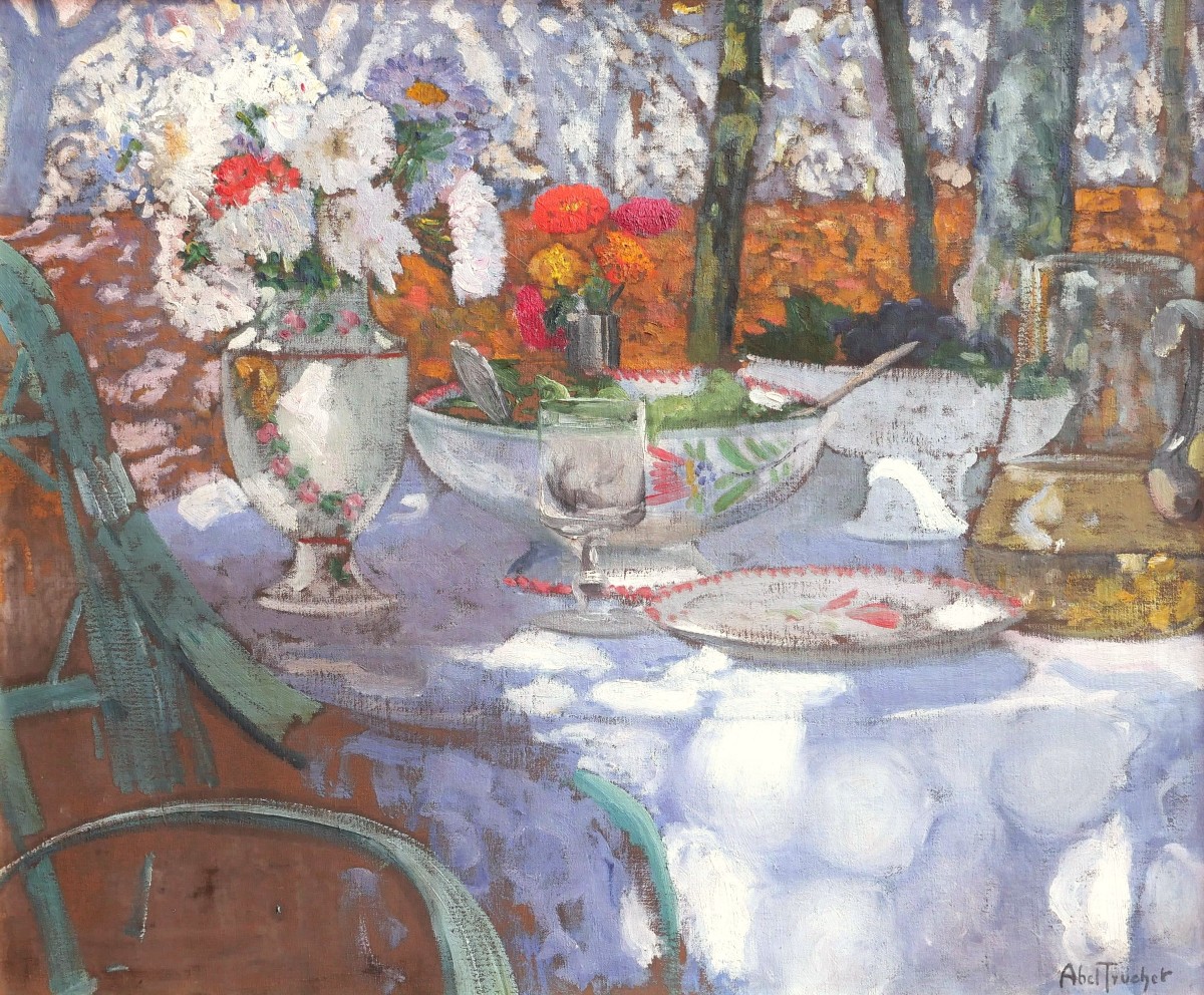 Louis-Abel TRUCHET, Nature morte impressionniste  : la table au jardin