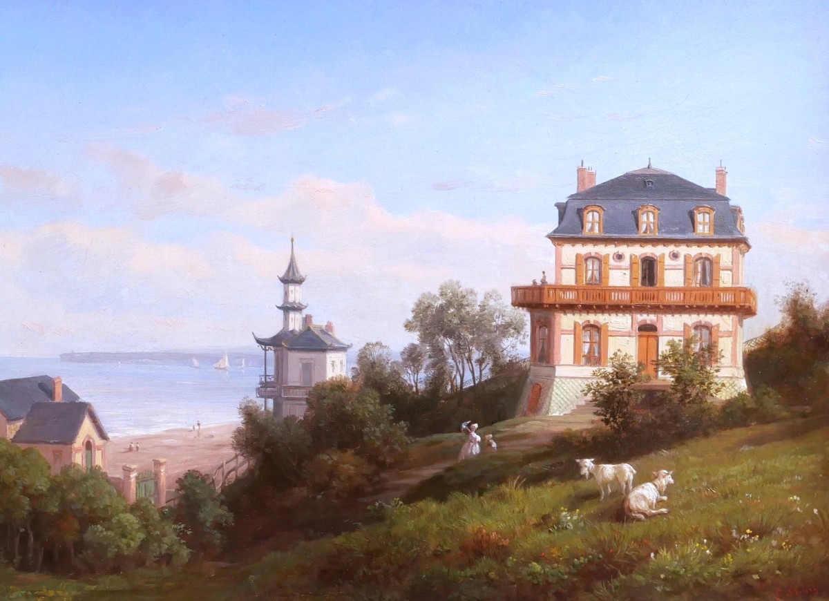 François Antoine Léon FLEURY, Vue animée sur les hauteurs de Trouville