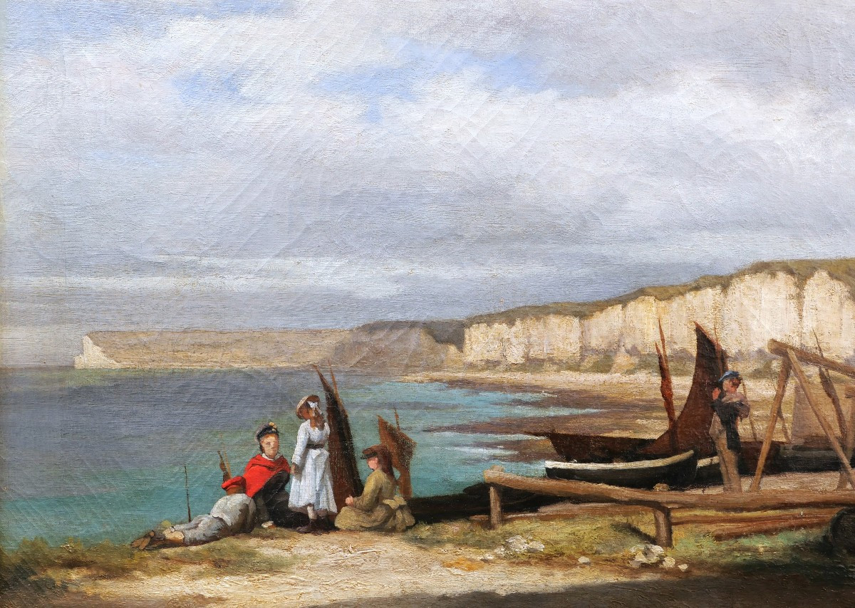 Louis Émile ADAN, Famille au pied des falaises à Yport, Normandie-photo-2