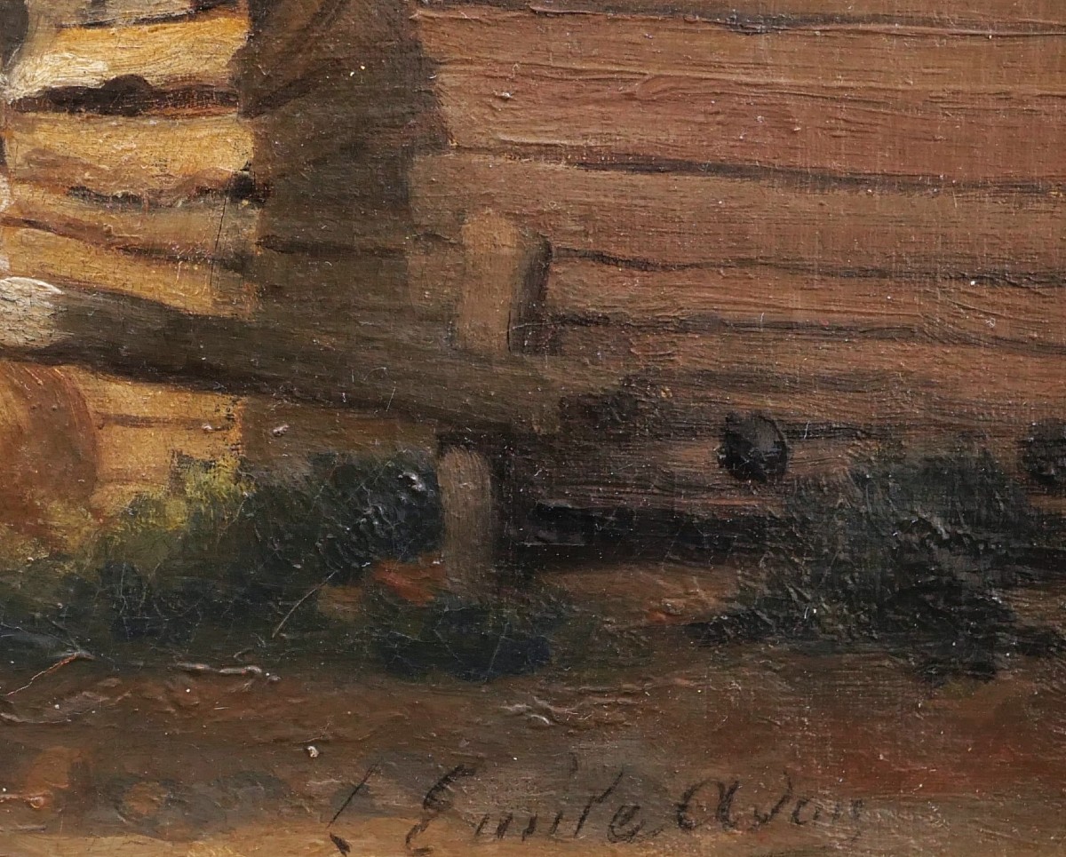 Louis Émile ADAN, Famille au pied des falaises à Yport, Normandie-photo-3
