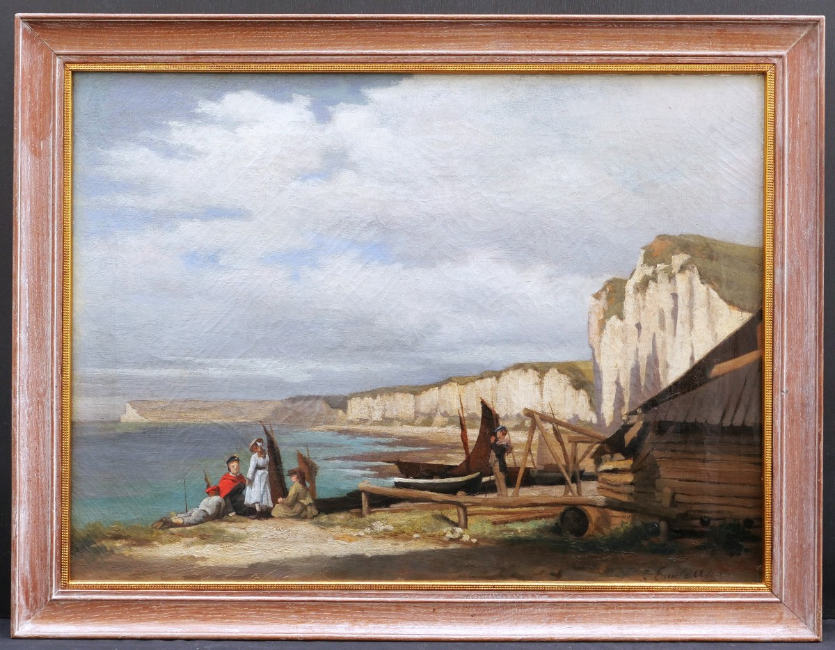 Louis Émile ADAN, Famille au pied des falaises à Yport, Normandie-photo-4