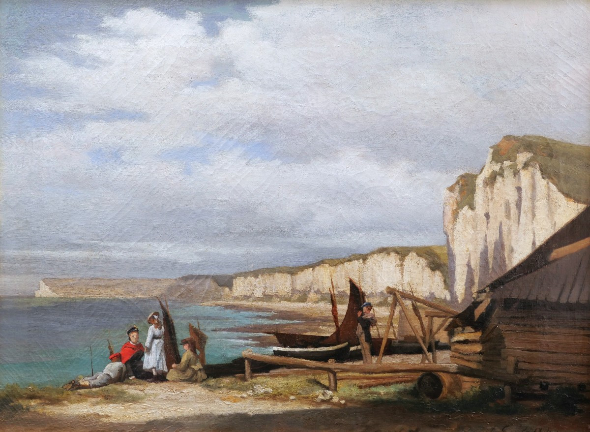 Louis Émile ADAN, Famille au pied des falaises à Yport, Normandie