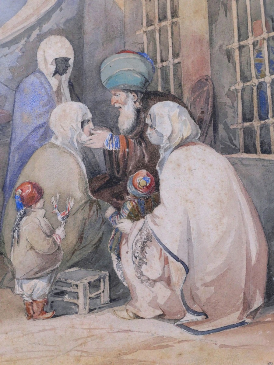 Attribué à Pierre Antoine LABOUCHÈRE, Scène familiale dans la rue en Algérie-photo-2