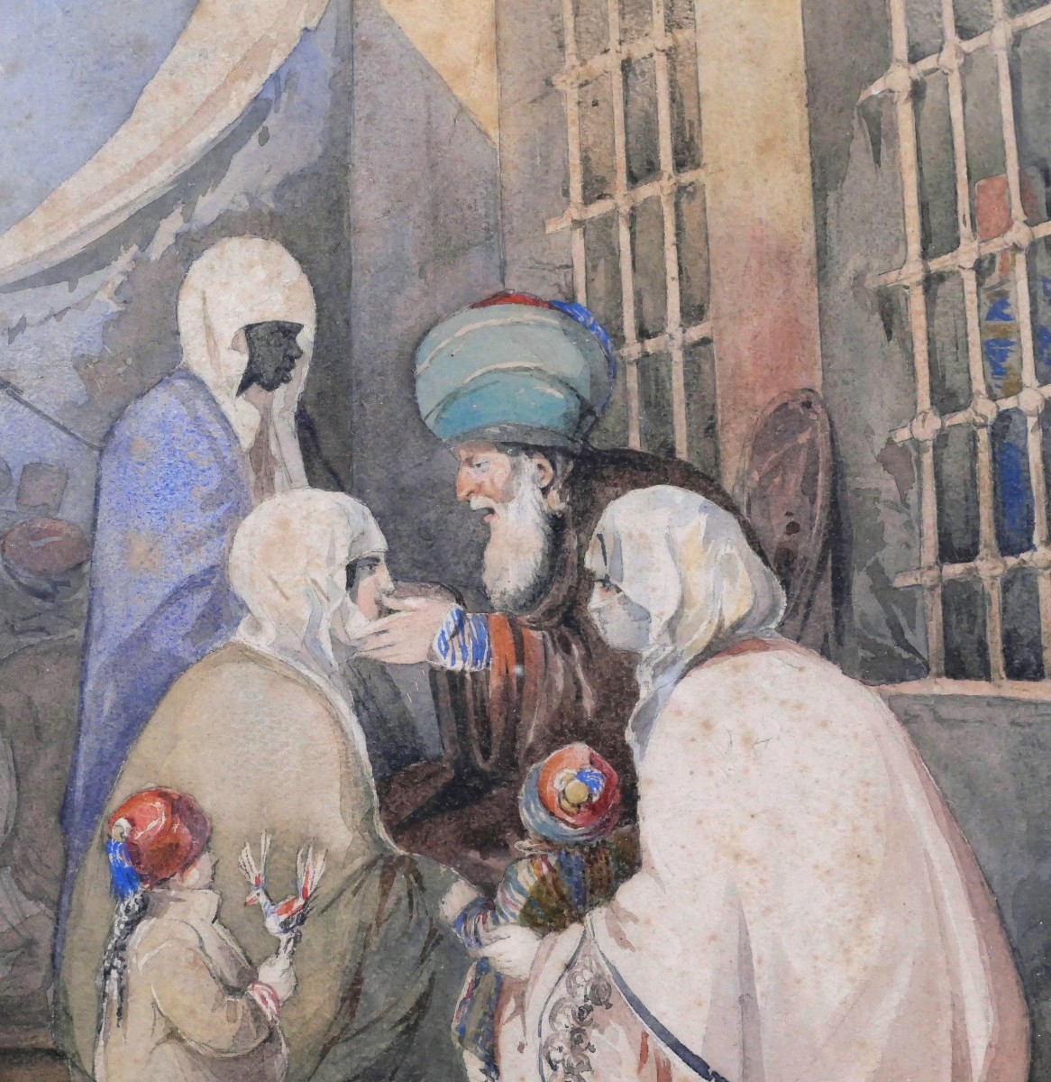 Attribué à Pierre Antoine LABOUCHÈRE, Scène familiale dans la rue en Algérie-photo-3