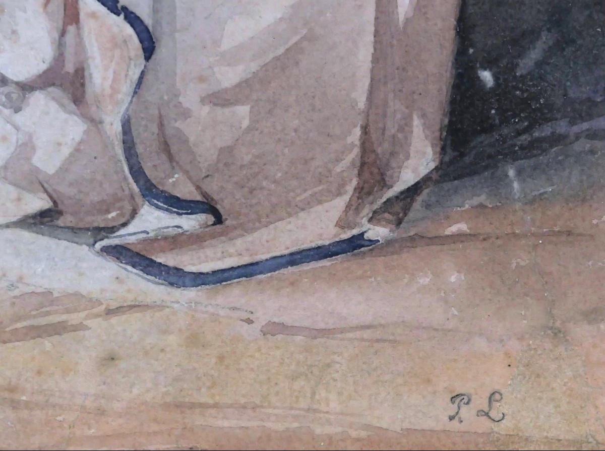 Attribué à Pierre Antoine LABOUCHÈRE, Scène familiale dans la rue en Algérie-photo-4