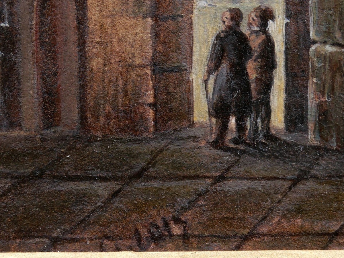 École FRANÇAISE début XIXème, Vue animée de l'intérieur de la Collégiale de Marvejols (Lozère)-photo-1