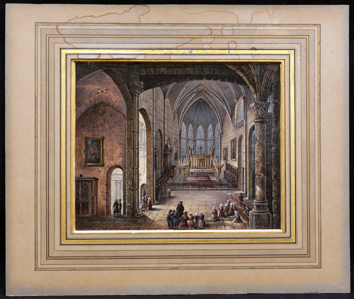 École FRANÇAISE début XIXème, Vue animée de l'intérieur de la Collégiale de Marvejols (Lozère)-photo-3