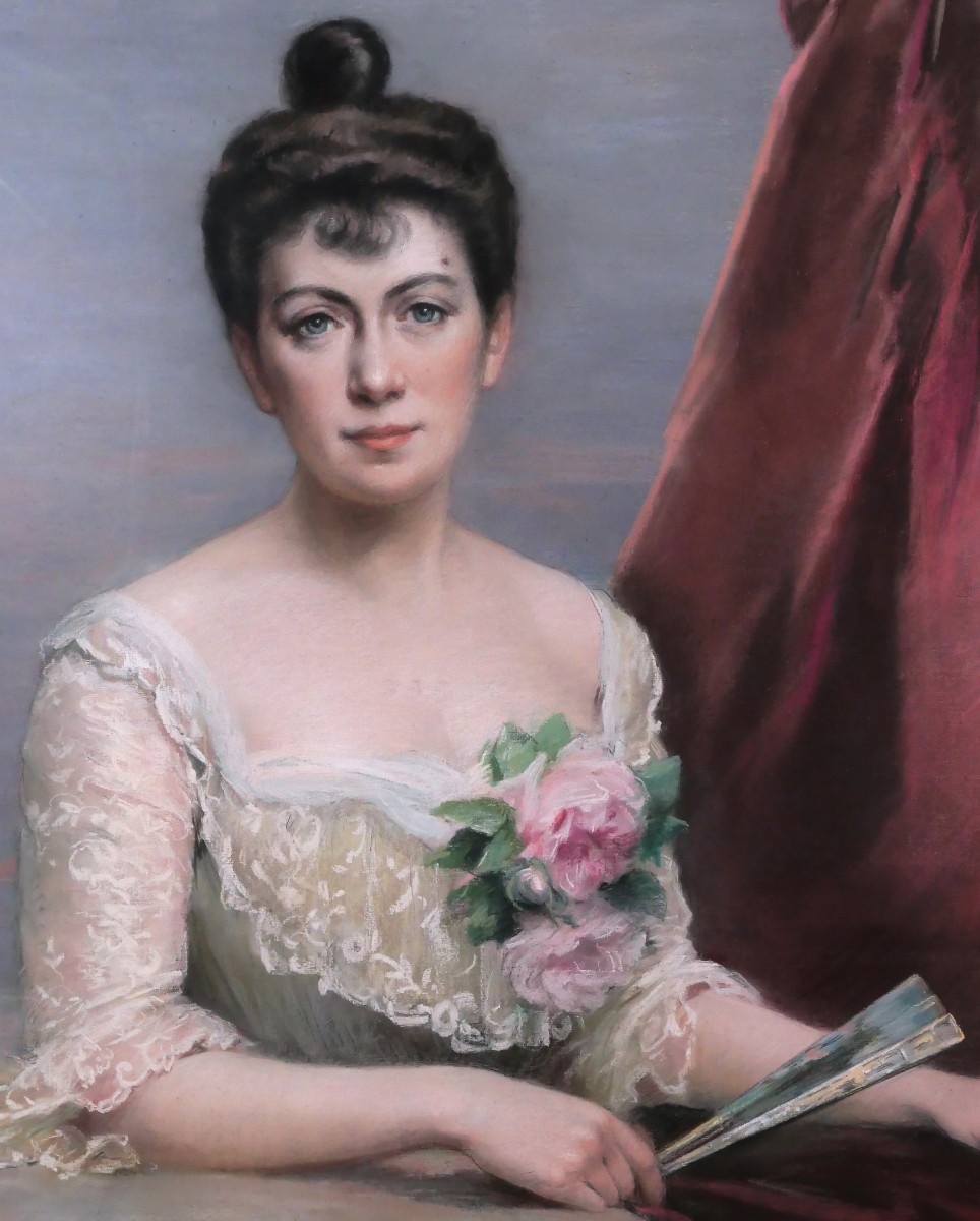 Fanny Fleury, Portrait Of A Young Woman With A Fan (large Format)-photo-2