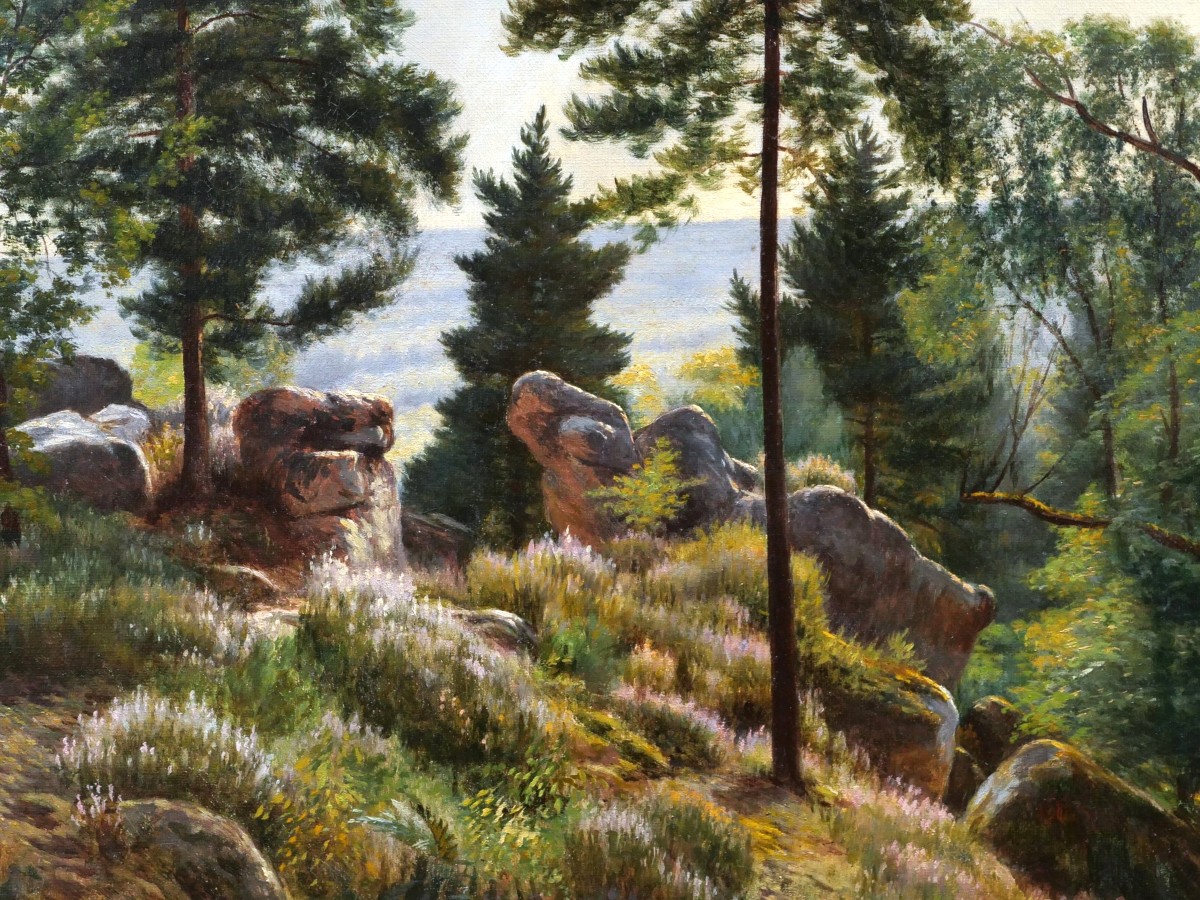 École FRANÇAISE fin XIXème siècle, Paysage aux rochers dans la Forêt de Fontainebleau-photo-2